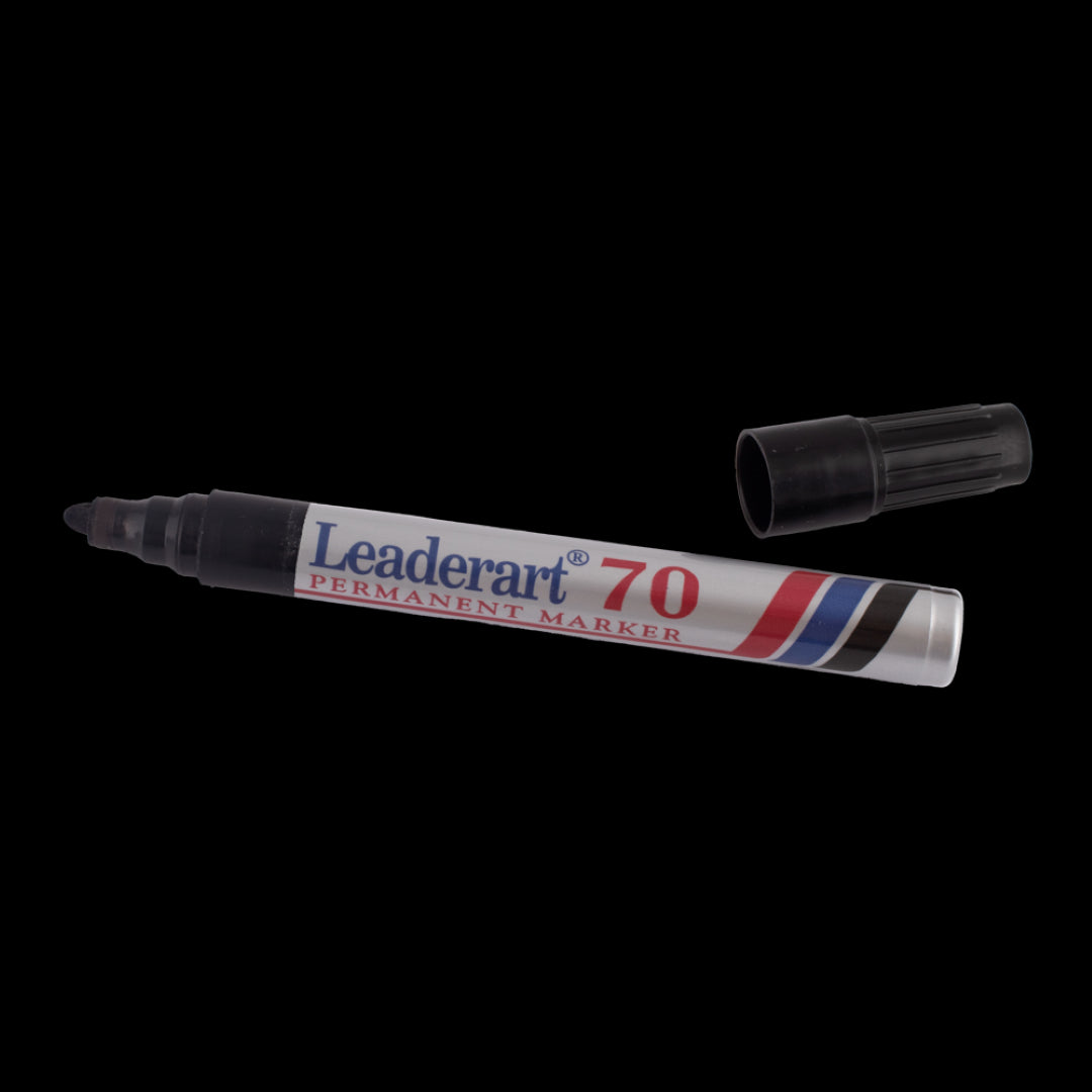 LEADERART Black Permanent Marker with Fiber Bullet tip, waterproof ink, and heavy-duty design for precision marking on any surface.