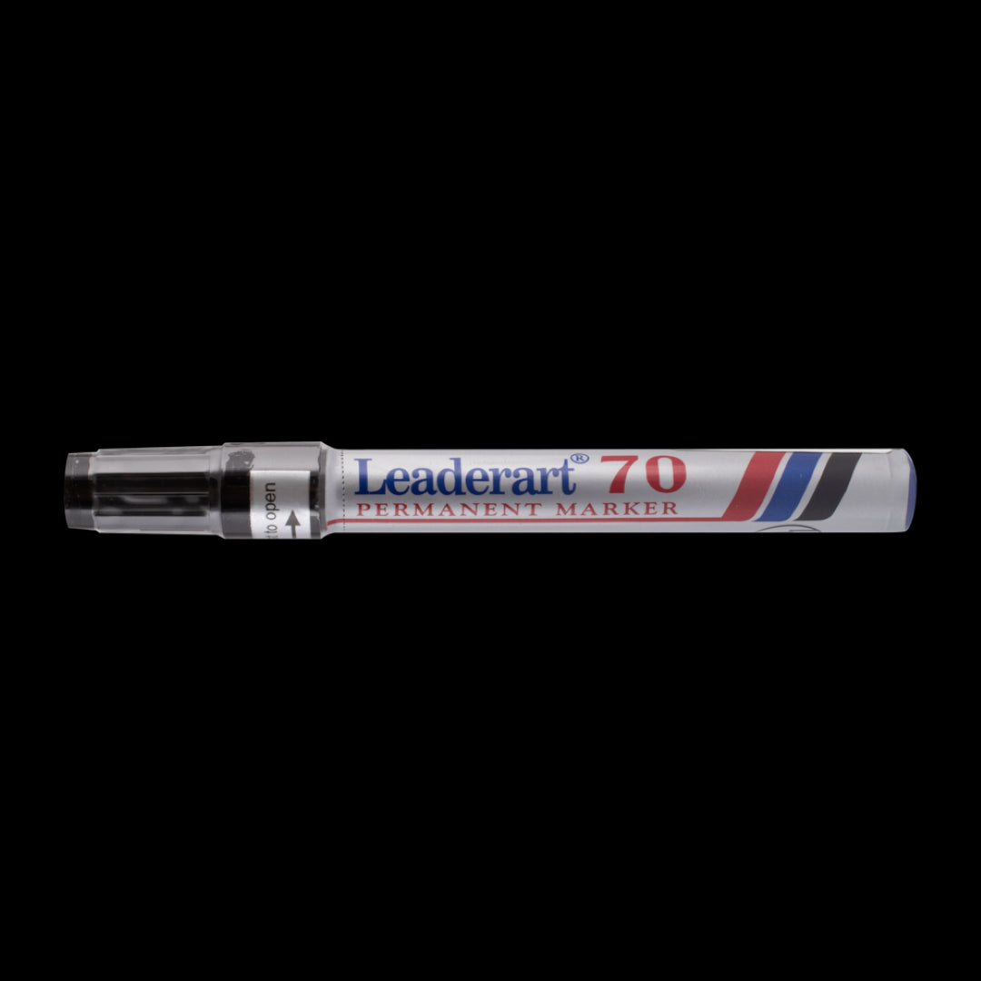 LEADERART Black Permanent Marker with a Fiber Bullet tip, waterproof ink, ideal for detailed artwork and labeling, 12-pack display.