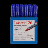 LEADERART Blue Permanent Marker with Fibre Bullet tip, waterproof alcohol-based ink, ideal for detailed art and labeling.