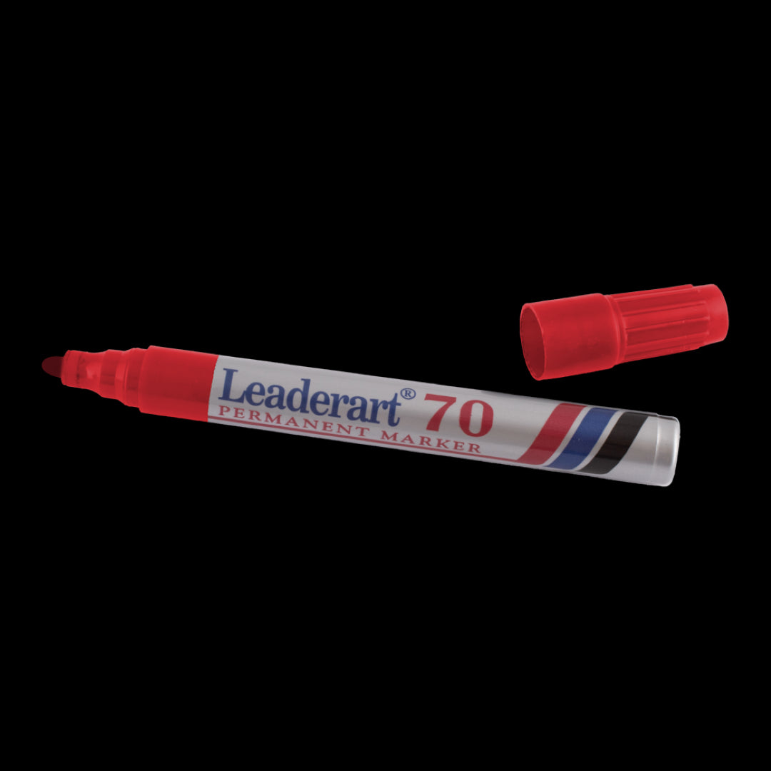 LEADERART Red Permanent Marker features a Fiber Bullet tip for bold lines, waterproof and fade-resistant ink, safe for all ages.