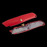 US BLADE Utility Knife with 3 heavy-duty blades, featuring a rugged red handle and adjustable retractable blade for versatile cutting.