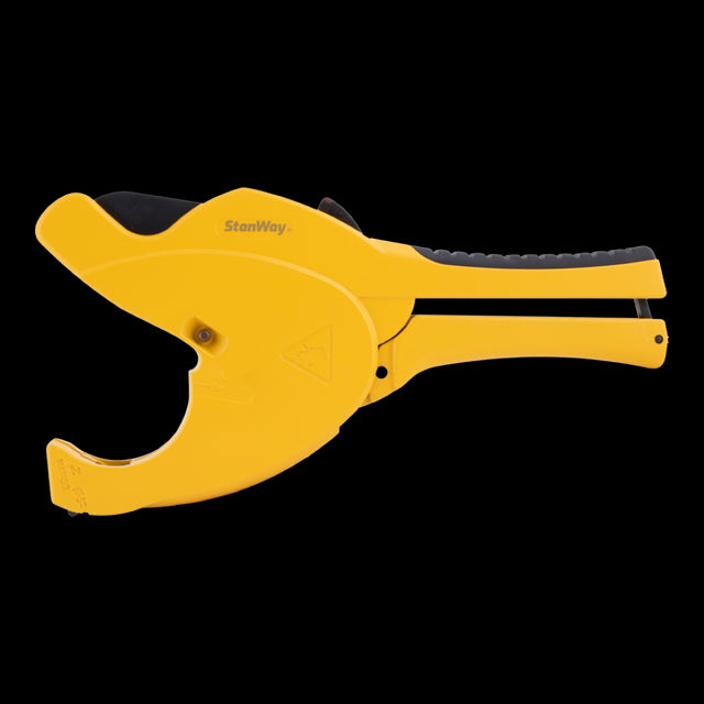 STANWAY Plastic Raptor Pipe Cutter with INOX blade, magnesium body, and automatic retraction for safe, precise cutting up to Ø 63mm.