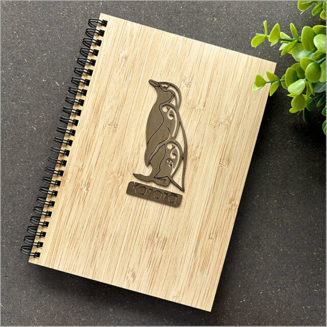 Elegant small Bamboo Journal with Korora River Rimu Veneer, eco-friendly, 110 pages of high-quality cartridge paper.