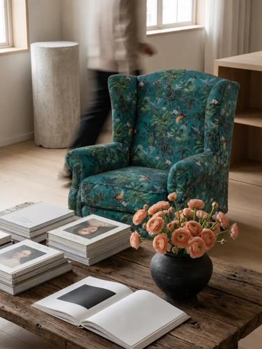 Paradisio Green Printed Fabric Wingback Armchair