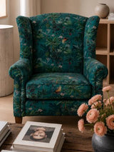 Paradisio Green Printed Fabric Wingback Armchair