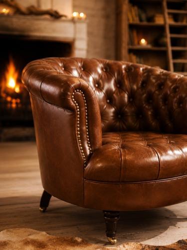 Straton Top Grain Leather Library Chair - Vintage Cigar Brown