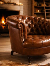 Straton Top Grain Leather Library Chair - Vintage Cigar Brown