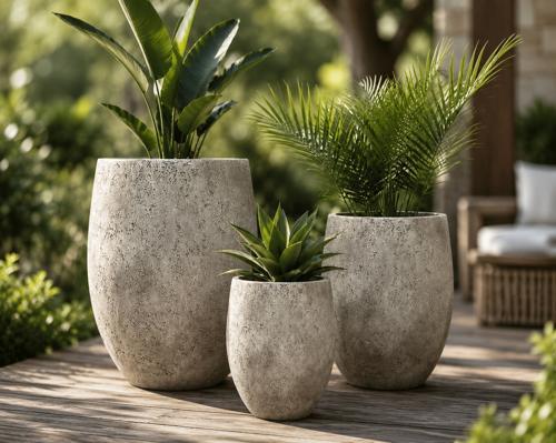 Beige Fibre Cement Planter Pot - Set of 3