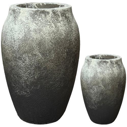 Black/grey Fibre Cement Planter Pot - Set of 2
