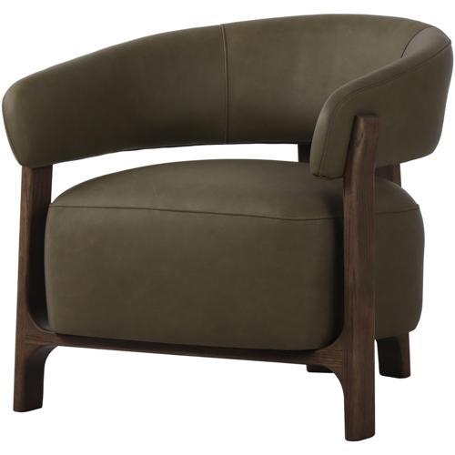 Luna Top Grain Leather Occasional Chair - Olive