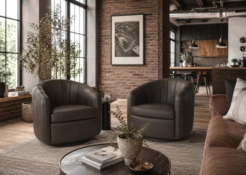 Paloma Top Grain Leather Swivel Accent Chair - Chocolate
