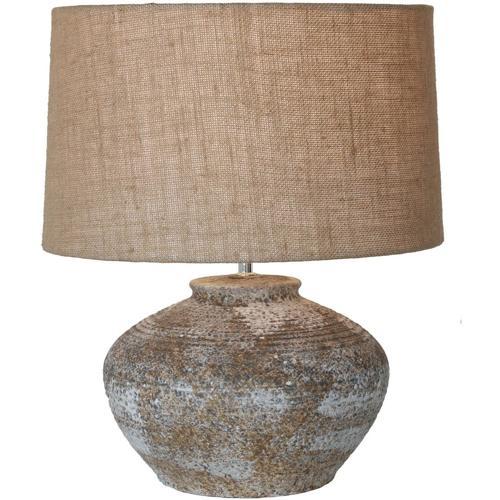 Grey Stone Ceramic Table Lamp with Hessian Shade 430x430x500