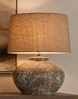 Grey Stone Ceramic Table Lamp with Hessian Shade 430x430x500