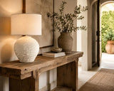 White Ceramic Table Lamp with White Boucle Shade