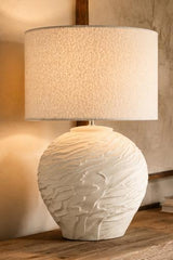 White Ceramic Table Lamp with White Boucle Shade