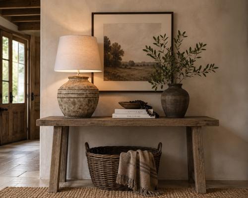 Vintage Brown Ceramic Table Lamp with Cream Shade