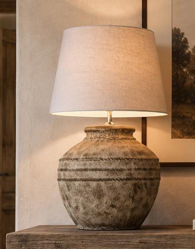 Vintage Brown Ceramic Table Lamp with Cream Shade