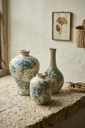 Ceramic Green Floral Vase Set of 3