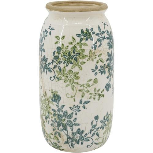 Ceramic Green & Blue Floral Vase 130x130x250