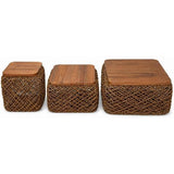 Banana Leaf & Teak Storage Coffee Table Set of 3