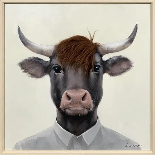 Bad Hair Day Bull Canvas Wall Art 3D Faux Hair 800x800