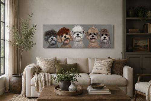 Bad Hair Day 5 Dogs Canvas Wall Art 3D Faux Hair 500x1500