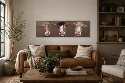 Bad Hair Day 3 Cows Canvas Wall Art 3D Faux Hair 500x1500 - ZL6028