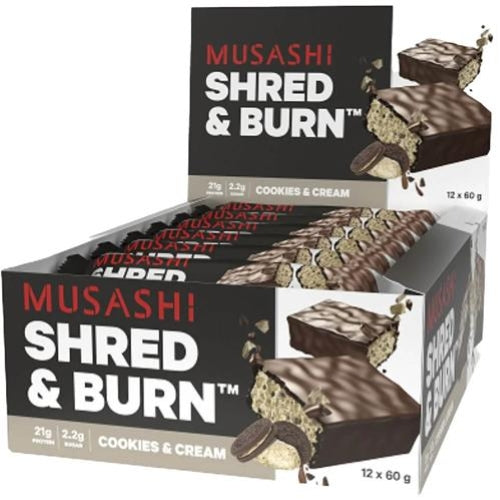 Musashi Shred & Burn Protein Cookies & Cream 60g - (Pack of 12)