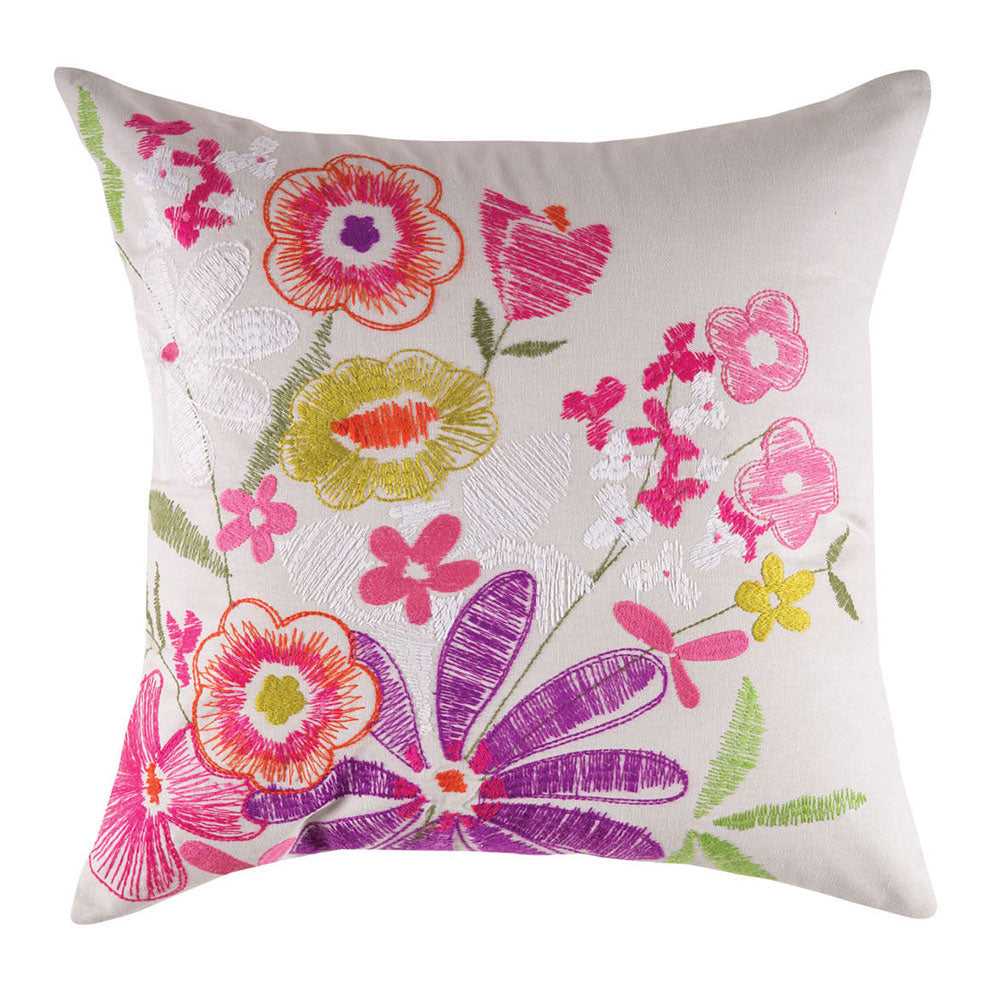 Cushion Posie Natural 50cm by KAS features intricate embroidery, made of thick cotton canvas, perfect for home decor.