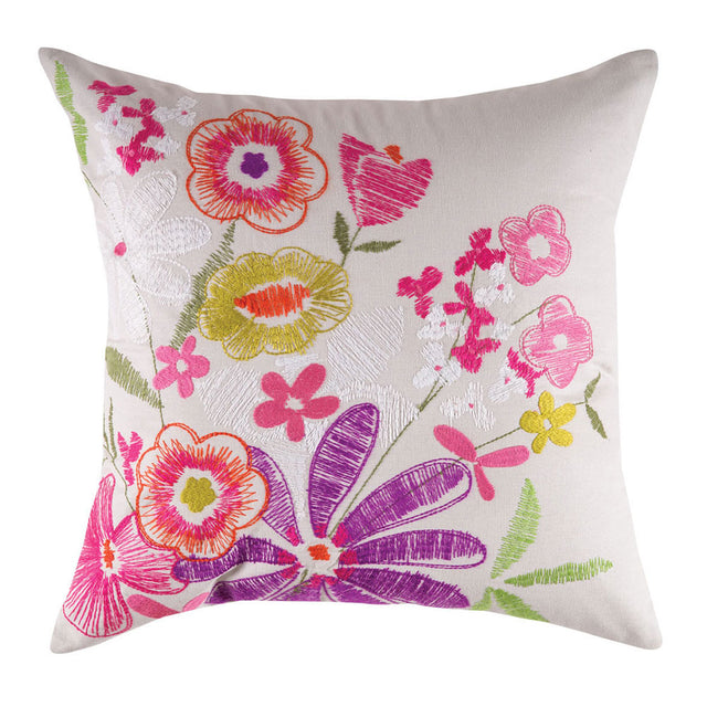 Cushion Posie Natural 50cm by KAS features intricate embroidery, made of thick cotton canvas, perfect for home decor.