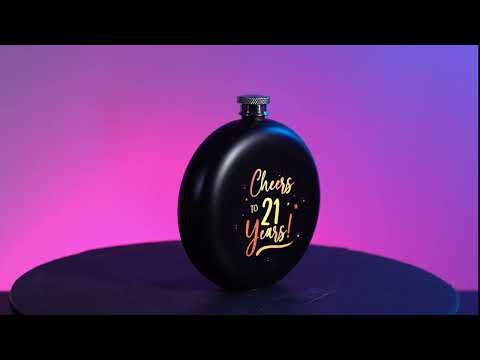 Round Flask - Rose Gold Happy 21st Birthday (10 x 10 x 16cm)