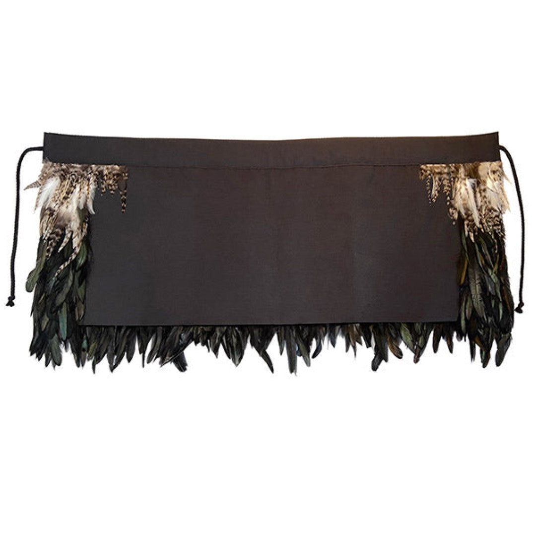 Black Half Korowai cape, handcrafted by M?ori artisans, featuring feathers and traditional motifs, symbolizing cultural pride.