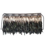 Elegant black Half Korowai cape featuring traditional M?ori craftsmanship, adorned with feathers and symbolic bands.