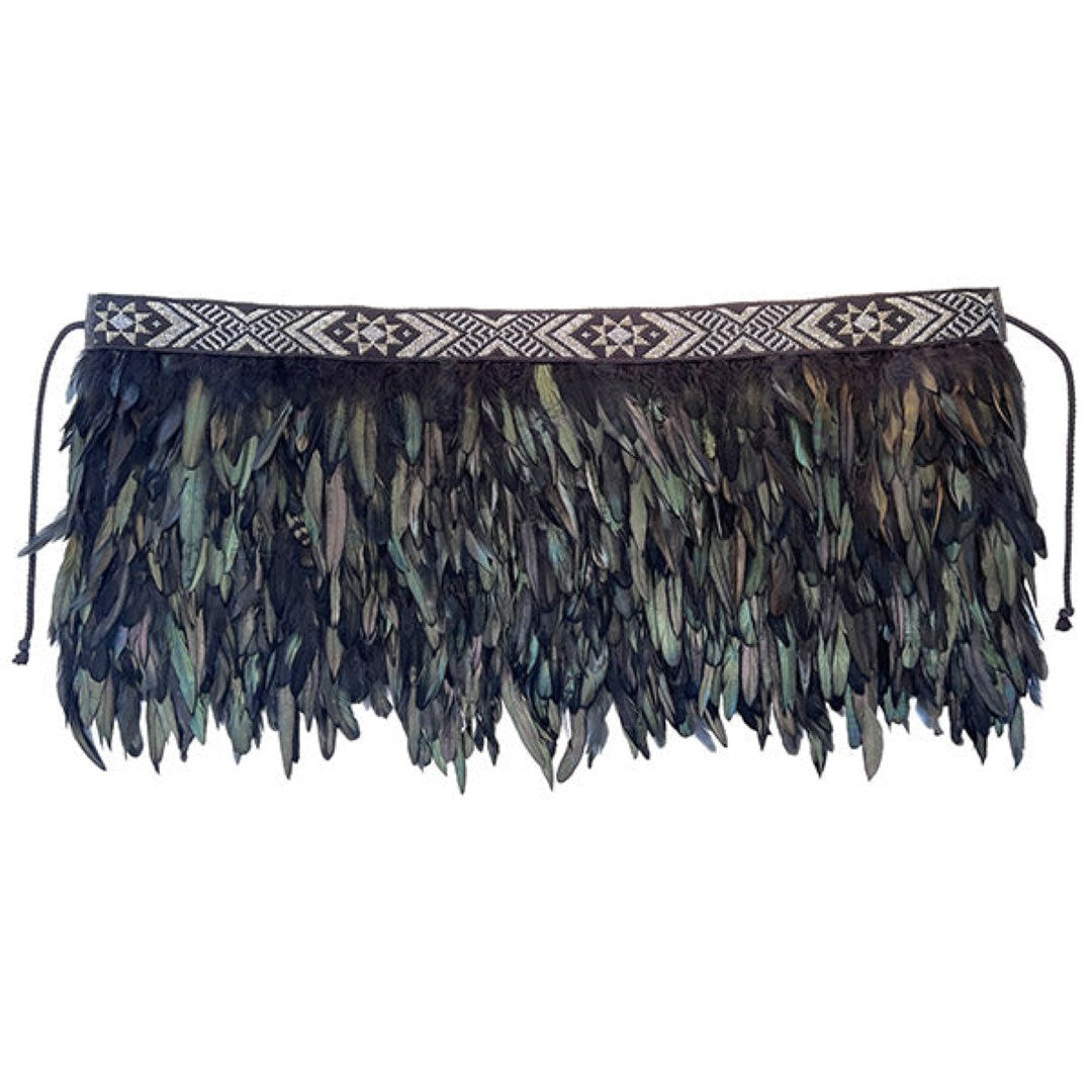 Half Length Korowai Matariki cape featuring a black fabric with vibrant star patterns, handcrafted by M?ori artisans.