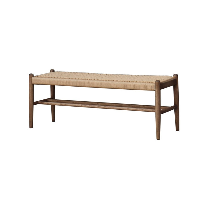 Solid Chinese oak bench, 1.21m x 35cm x 46cm, featuring natural grain, sturdy design, and versatile for indoor or outdoor use.