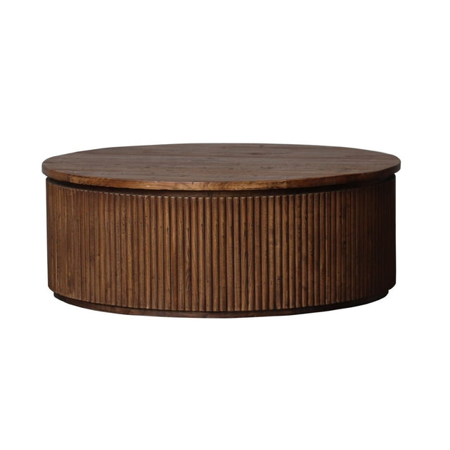 Round Old Elm coffee table, 1.1m, natural finish, durable design for elegance and functionality in any living space.