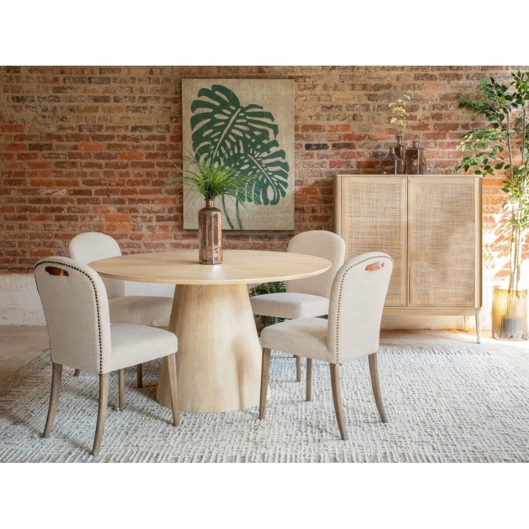 Amberley Fabric Dining Chair featuring leather handle, studs, and premium upholstery for a stylish dining experience.