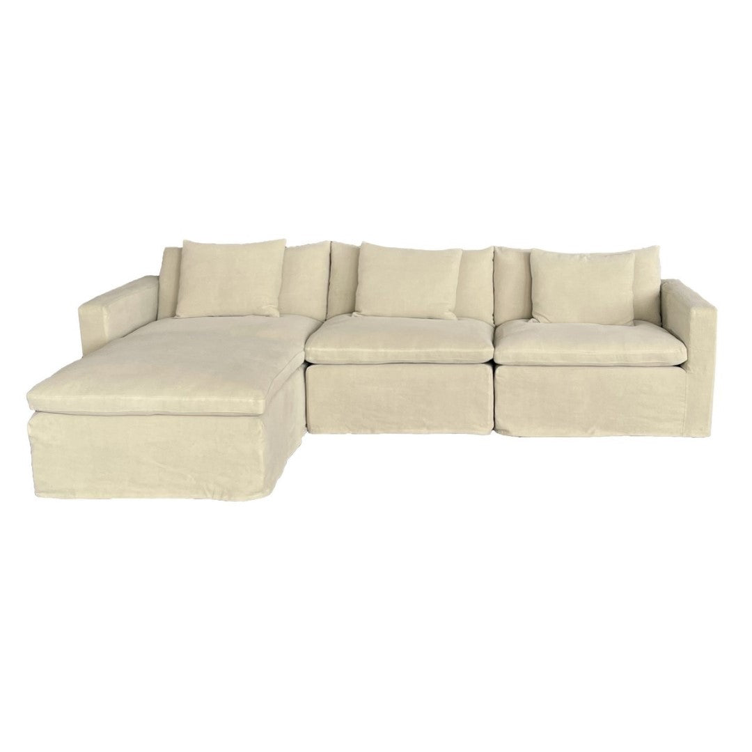 Elegant Carlton Right Chaise Suite in soft hemp color, featuring plush upholstery and clean lines for modern living spaces.