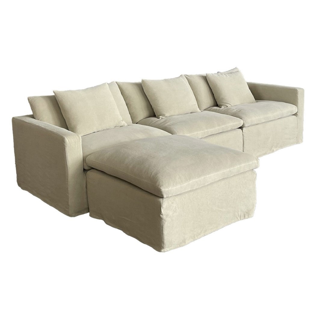 Elegant hemp chaise lounge with plush upholstery and right-arm configuration, perfect for modern living spaces.