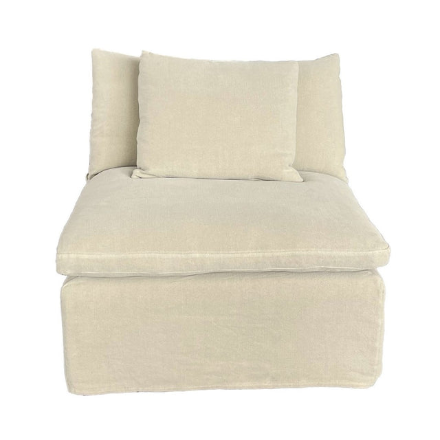 Plush hemp-colored chaise lounge with clean lines, offering luxury and comfort for modern living spaces.