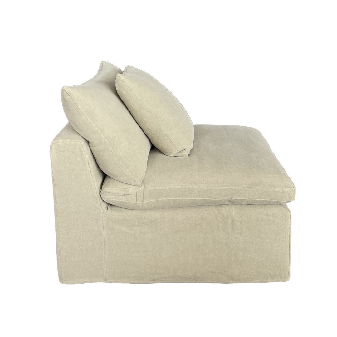 Plush hemp-colored chaise suite with clean lines, generous cushioning, ideal for modern living rooms and relaxation.