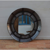 Round antique silver mirror measuring 82 x 82 cm, reflecting elegance and enhancing any living space's decor.