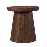 Reclaimed teak side table with natural color variations, perfect as a nightstand or accent piece for any decor style.