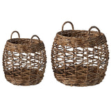 Handcrafted natural seagrass baskets set of two with rustic woven design, perfect for stylish storage of blankets, toys, and books.