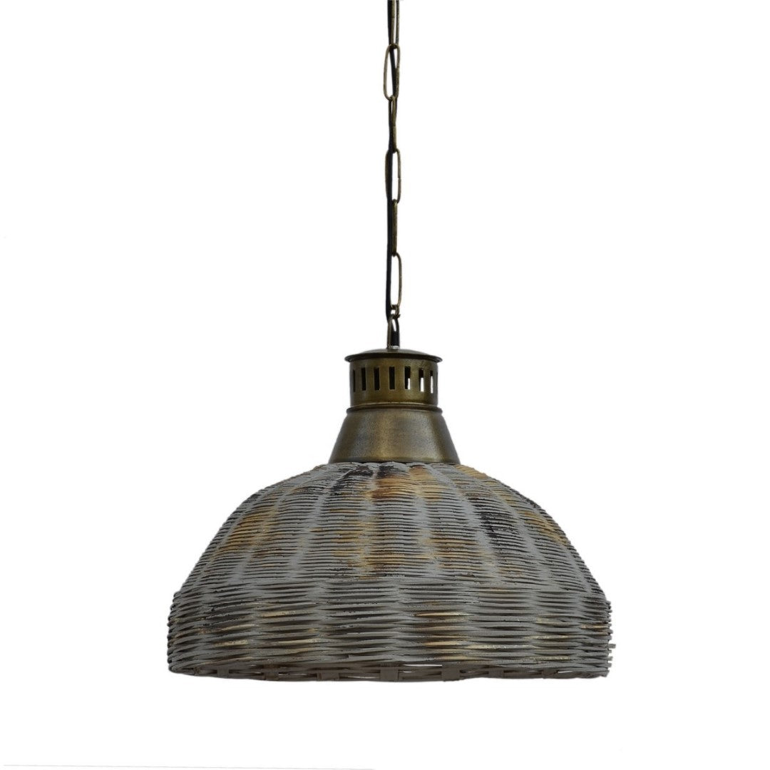 Eco-friendly bamboo grey pendant light, measuring 50x50x42cm, providing warm, diffused lighting for modern interiors.