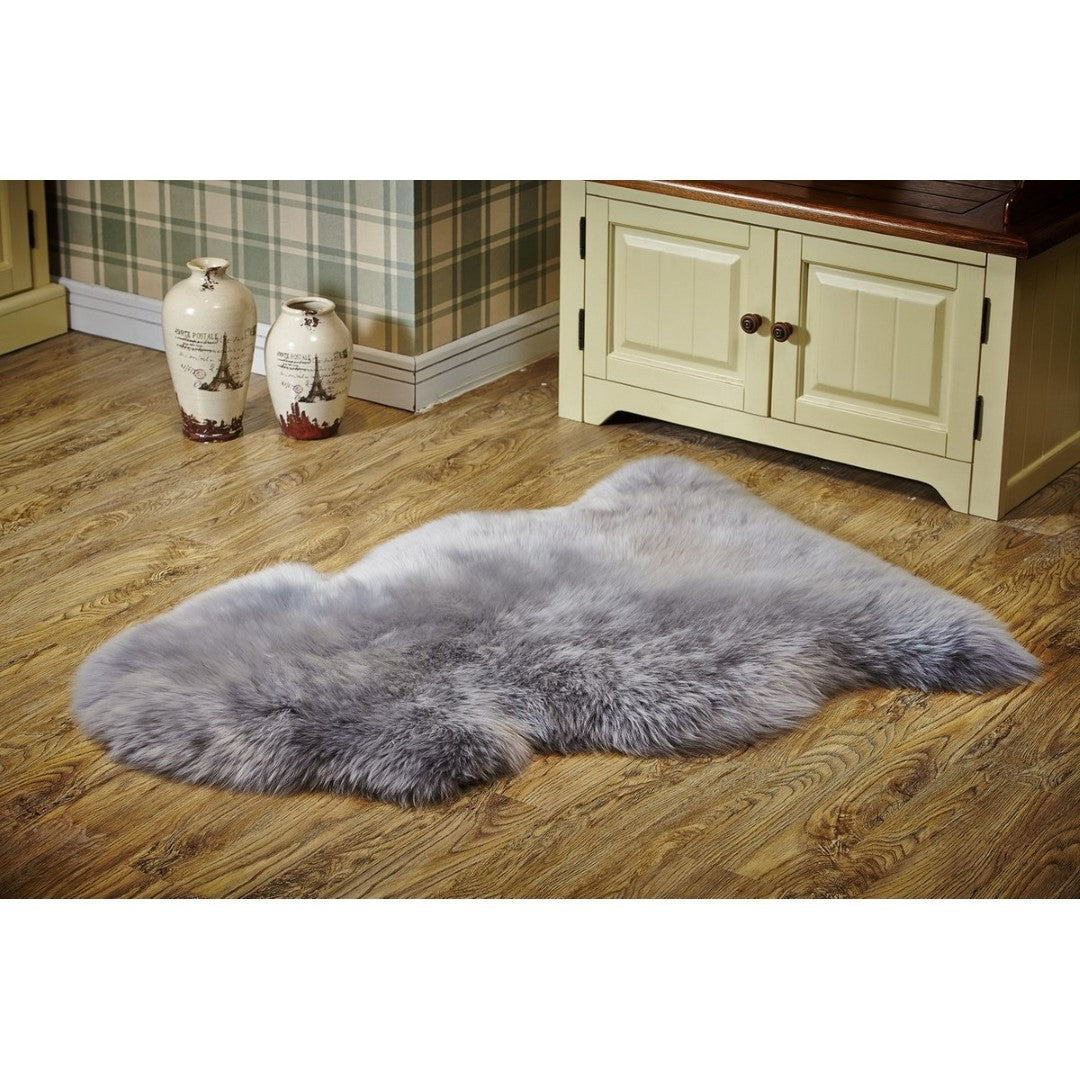 Soft grey Kaikoura Long Wool NZ Sheepskin rug (60x90cm), perfect for adding warmth and elegance to any space.