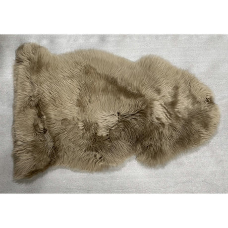 Kaikoura Long Wool NZ Sheepskin rug in taupe, 60x90cm, offering softness and warmth for elegant home decor.