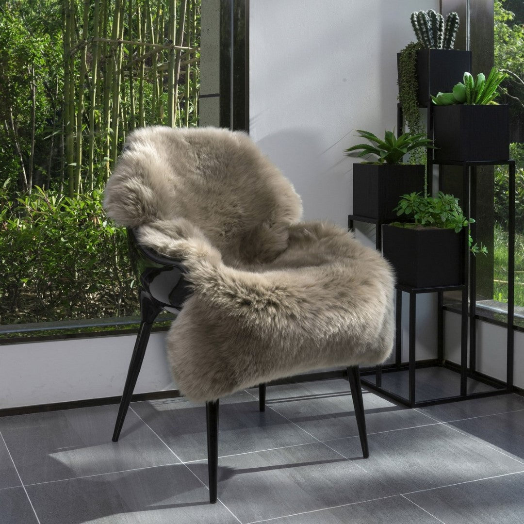 Taupe Kaikoura Long Wool Sheepskin rug, 60x90cm, showcasing plush texture and luxury for warm, stylish home decor.