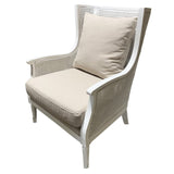 Antique white rattan Relax Chair with natural cushion, blending comfort and style for any living space.