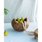 Elegant 30cm teak bowl made from natural teak root, ideal for fruits or decor, showcasing unique grain patterns.